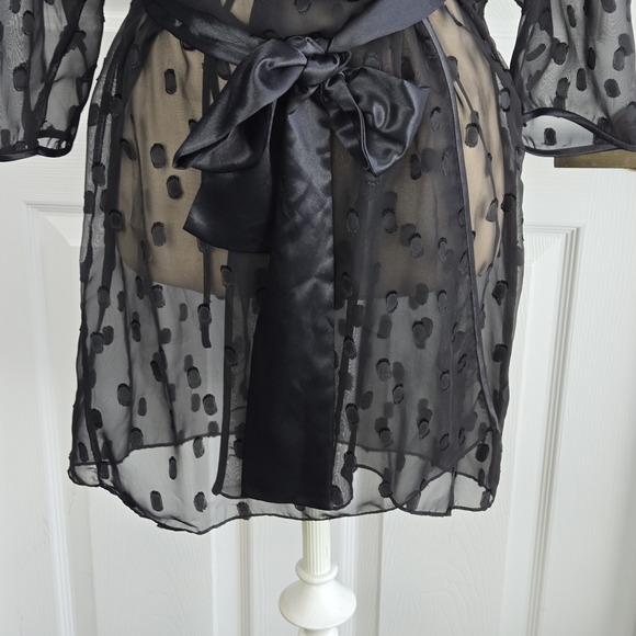 Natori Black Sheer Polka Dot Short Kimono Robe Lingerie‎ Size S Dressing Gown - Picture 3 of 6